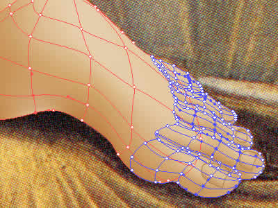 Illustrator　グラデーションメッシュ　ビーナスを描く　足の指メッシュライン