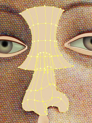 Illustrator　グラデーションメッシュ　ビーナスを描く　鼻メッシュライン